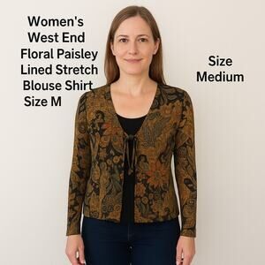 West End Women’s Blouse Size M Floral Paisley Lined Stretch